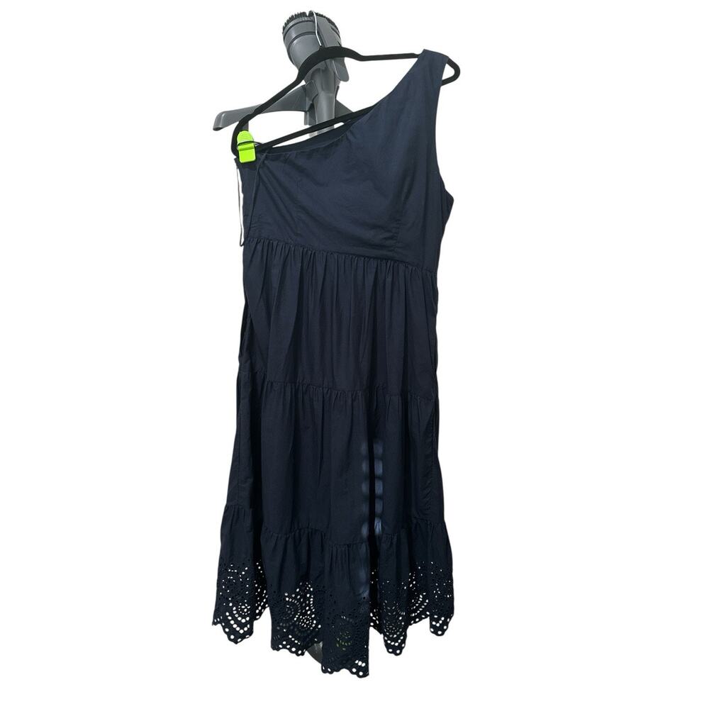 GAP One Shoulder Tiered Eyelet Midi Dress Navy Blue Size L - Picture 5 of 13